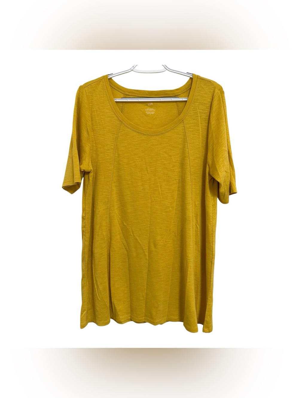 J.Jill Mustard Yellow Pima Seamed Elbow-Sleeve Tunic Top Shirt Sz M 100% Cotton